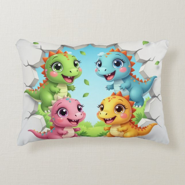 Four adorable cartoon dinosaurs – illustratio decorative cushion (Front)