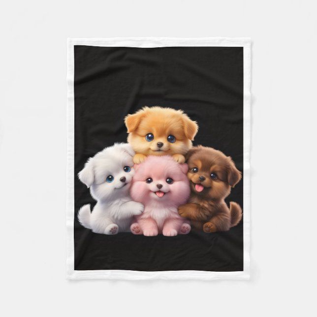 Four Adorable Fluffy Puppies Fleece Blanket (Front)
