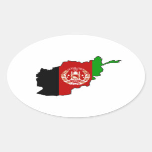 FOUR Afghanistan Flag Map Oval Sticker