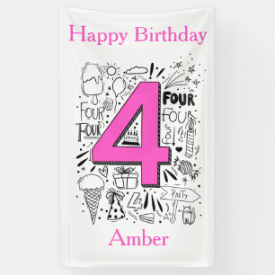 Four age 4th Pink  birthday Banner