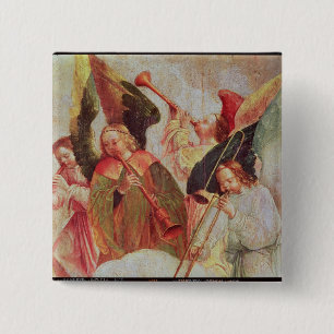 Four angels playing instruments 15 cm square badge
