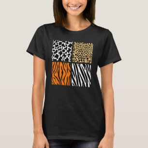 Four Animal Pattern Cow Tiger Leopard Zebra Animal T-Shirt