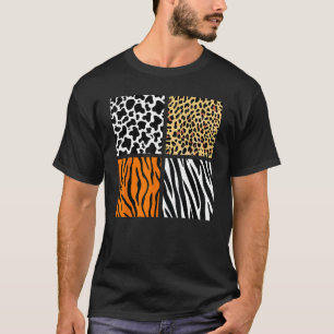 Four Animal Pattern Cow Tiger Leopard Zebra Animal T-Shirt