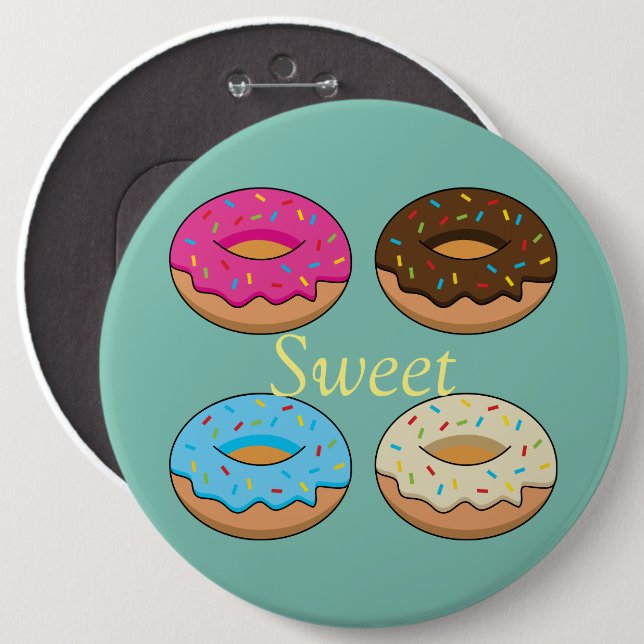 Four Assorted Doughnuts Pattern | Personalise 6 Cm Round Badge (Front & Back)