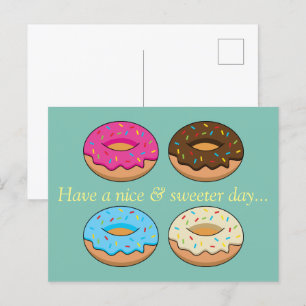 Four Assorted Doughnuts Pattern   Personalise Holiday Postcard