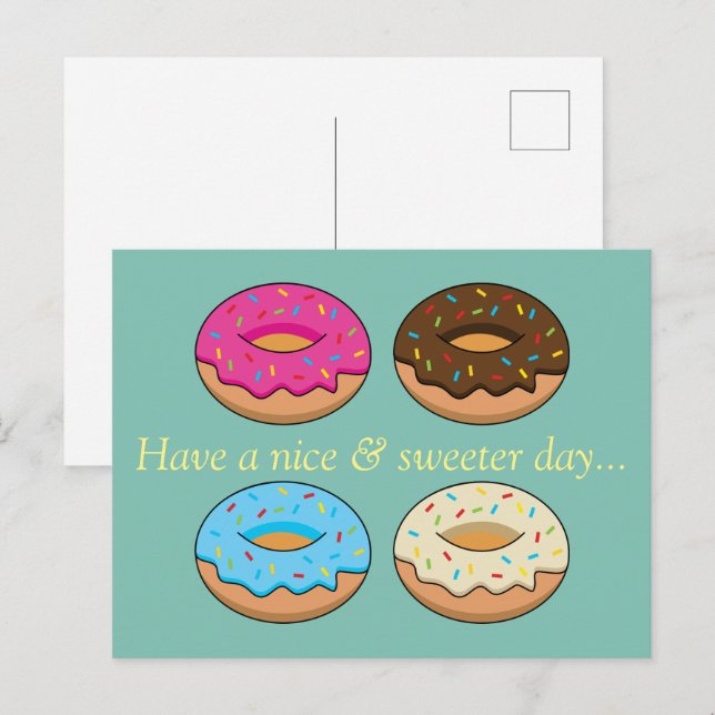 Four Assorted Doughnuts Pattern | Personalise Holiday Postcard (Front/Back)