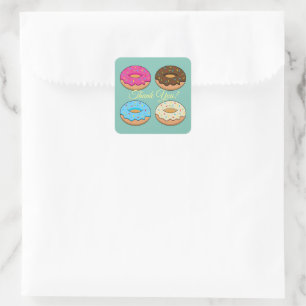 Four Assorted Doughnuts Pattern   Personalise Square Sticker
