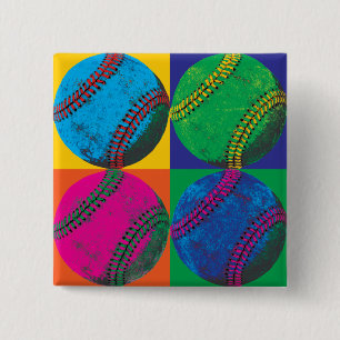 Four Baseballs in Different Colours 15 Cm Square Badge