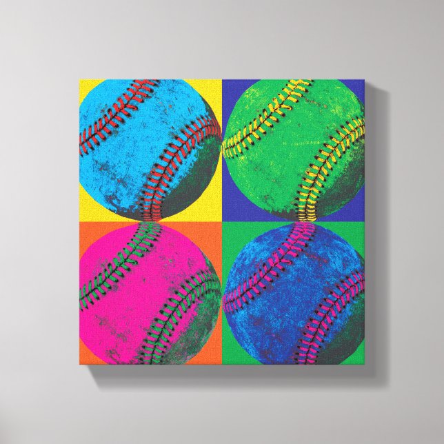 Four Baseballs in Different Colours Canvas Print (Front)