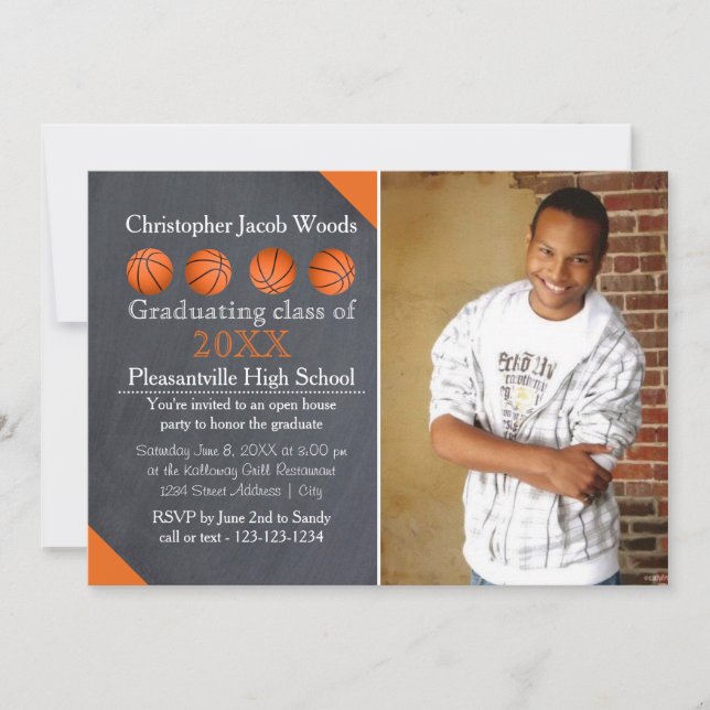 Four Basketball Chalkboard- Grad Announcement (Front)