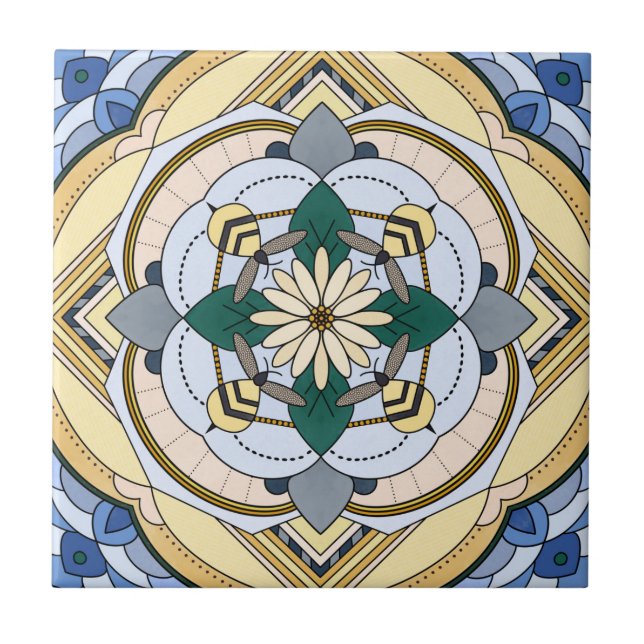 Four Bee Floral Mandala Tile (Front)
