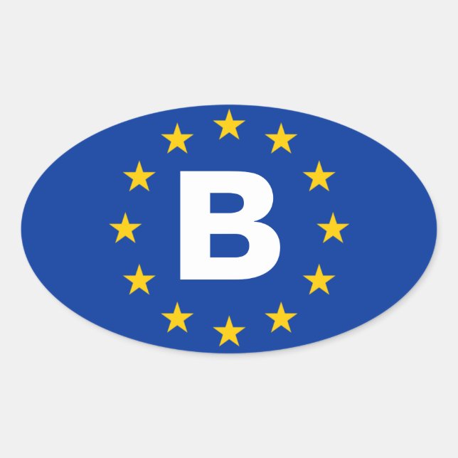 FOUR Belgium "B" European Union Flag Oval Sticker (Front)