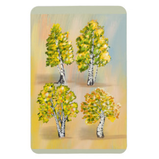 Four birch trees in color, botanical. magnet