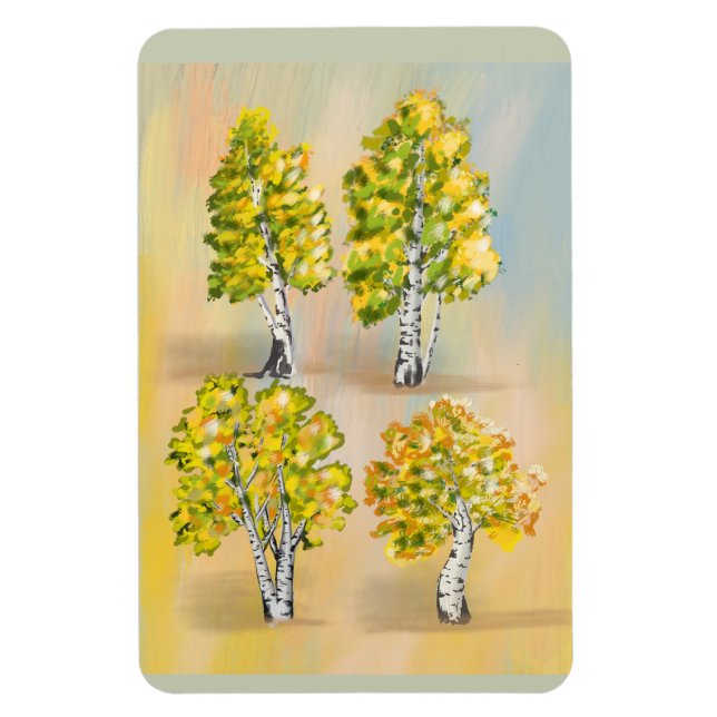 Four birch trees in color, botanical. magnet (Vertical)