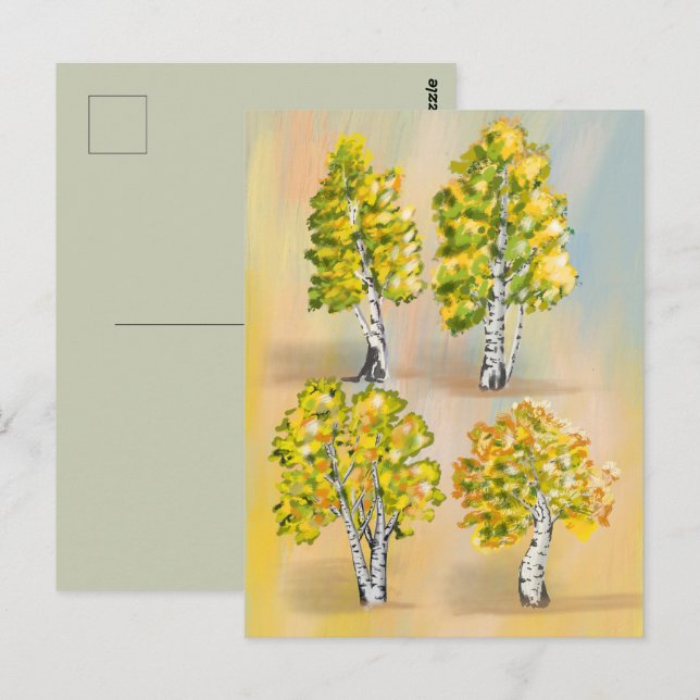 Four birch trees in color, botanical. postcard (Front/Back)