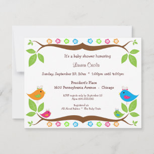 Four Birds Floral Baby Shower Invitation