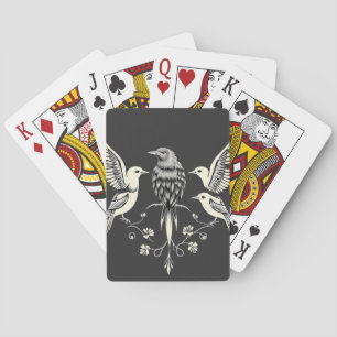 Four Birds on a Branch Illustration Playing Cards