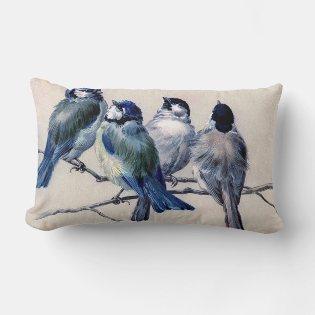 Four Birds on a Branch Lumbar Cushion (Front)