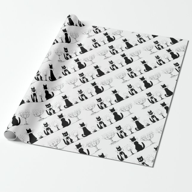 Four Black Cats, Louis Wain Wrapping Paper (Unrolled)