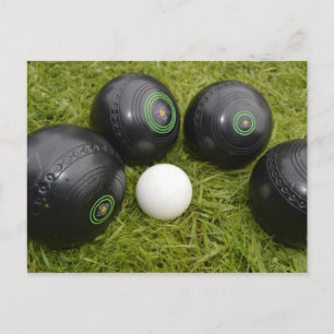 Four Black Lawn Bowls And Jack, Postcard