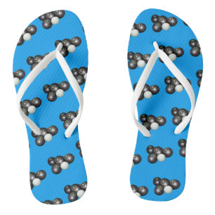 Four Black Lawn Bowls And Kitty, On Blue, Flip Flops