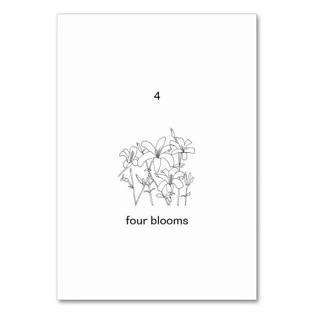 Four blooms, custom number flashcards table number (Back)