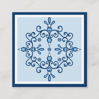 Four blue love birds folk art and blue border square business card
