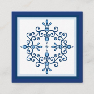 Four blue love birds folk art and blue border square business card