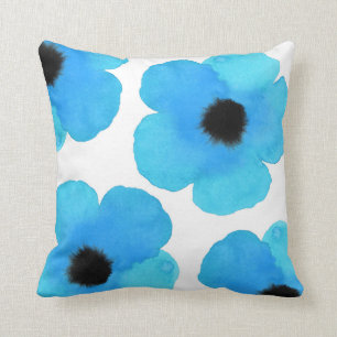 Four Blue Poppies Throw Pillow