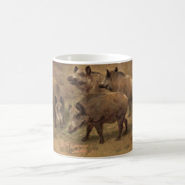 Four Boars in a Grassy Landscape (by Rosa Bonheur) Coffee Mug (Center)