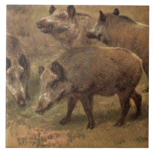 Four Boars in a Grassy Landscape (by Rosa Bonheur) Tile