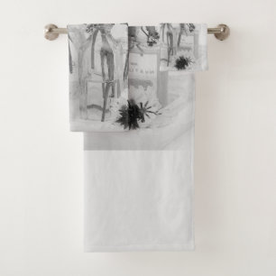 Four Bottles And White Flowers Bath Towel Set