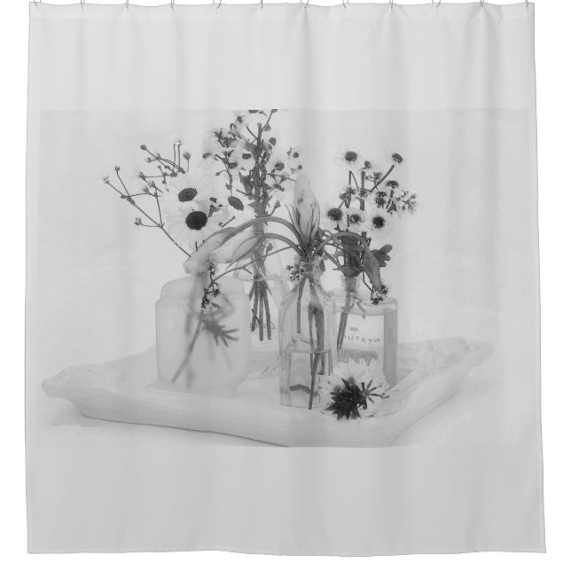 Four Bottles And White Flowers Shower Curtain (Front)