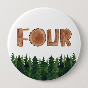 Four Boy 4th Birthday Green Trees 10 Cm Round Badge