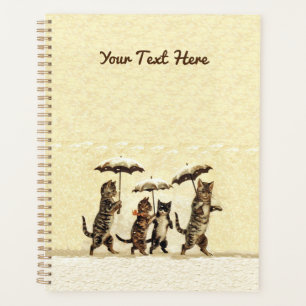 Four Brown Cats Walking Upright in Snow Yellow Planner