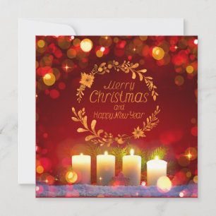 Four burning Advent candles and decoration. Card