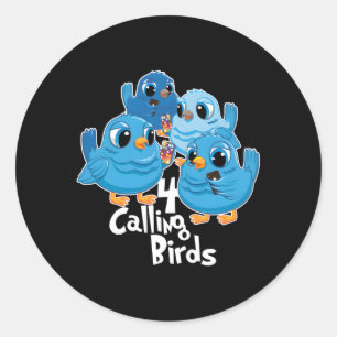 Four Calling Birds 12 Days Song Classic Round Sticker