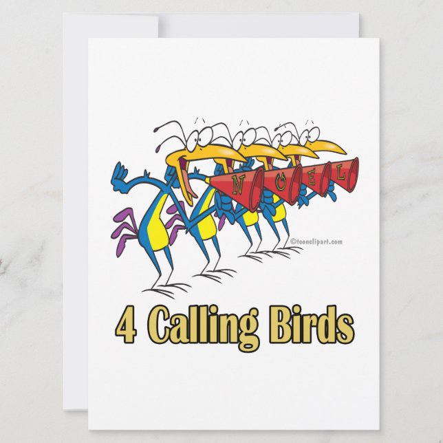 four calling birds 4th fourth day of christmas holiday card (Front)