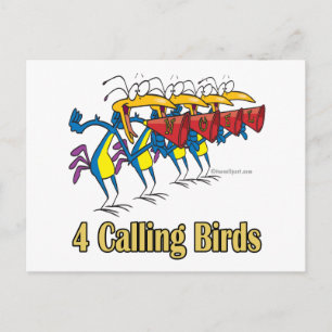 four calling birds 4th fourth day of christmas holiday postcard