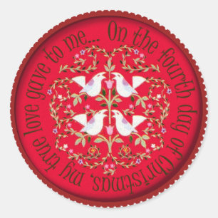 Four calling birds classic round sticker