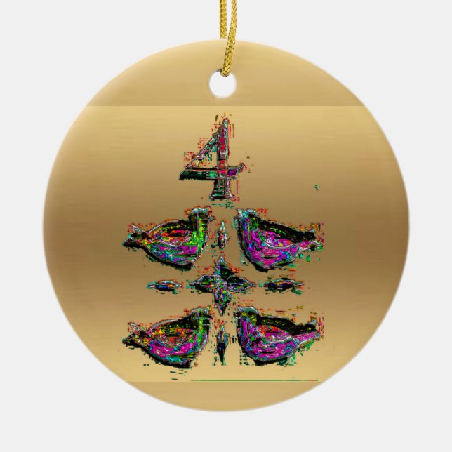 Four calling birds gold Christmas Decoration (Front)