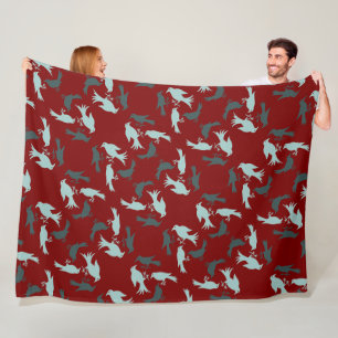 Four Calling Birds Retro Mid-Century Cut-Out 5 Fleece Blanket