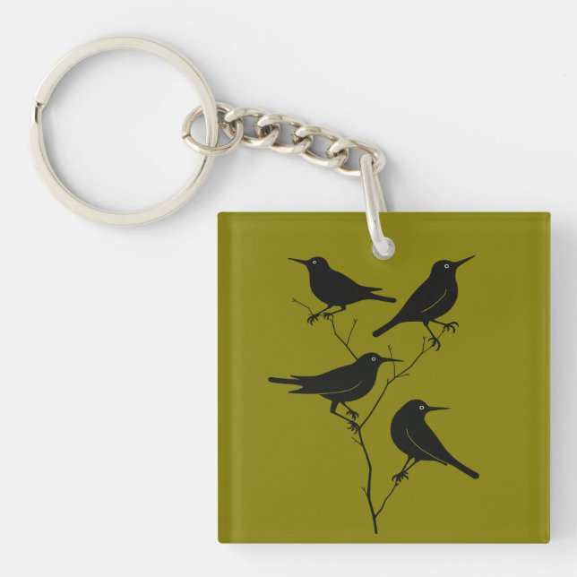 Four Calling Birds Retro Mid-Century Cut-Out 6 Key Ring (Front)