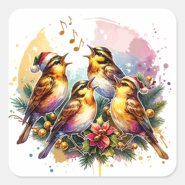 Four Calling Birds | Twelve Days of Christmas Square Sticker (Front)