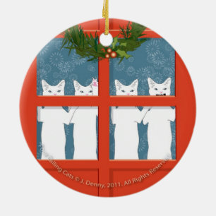Four Calling Cats... double sided Ceramic Tree Decoration