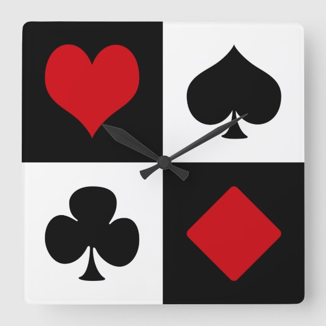 Four card suits square wall clock (Front)