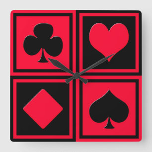 Four card suits square wall clock