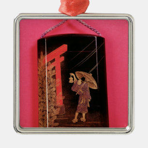 Four case inro depicting a man sheltering metal tree decoration