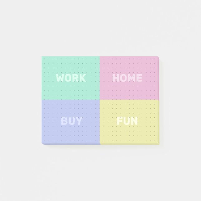 Four Categories Dot Grid Organising Post-it Notes (Front)
