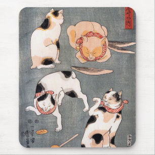 Four cats in different poses by Utagawa Kuniyoshi Mouse Mat